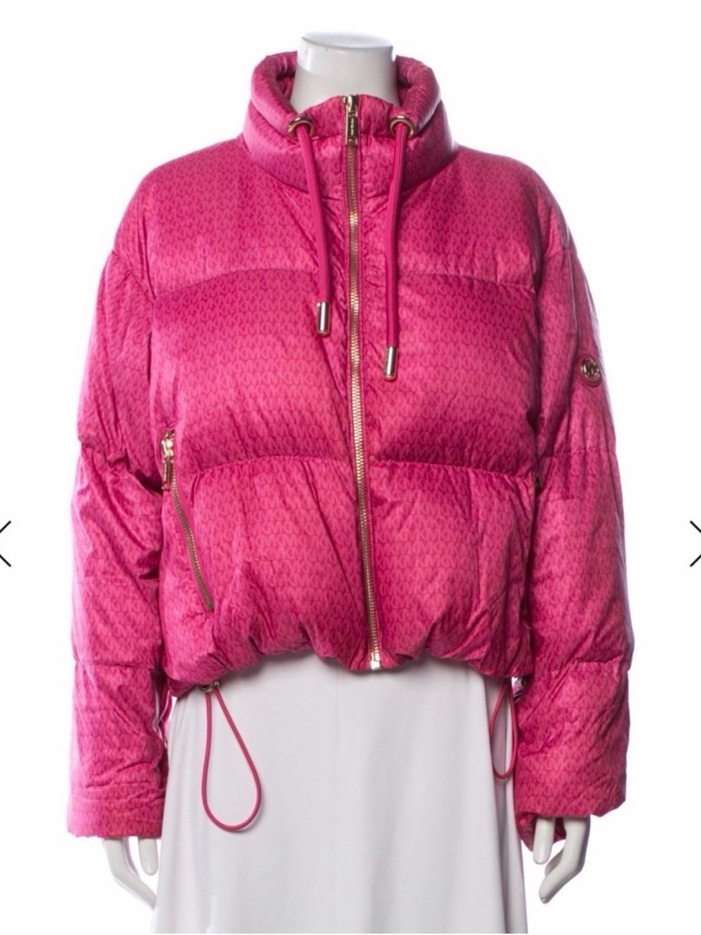 Michael Kors Bright Pink Cropped Puffer Jacket with MK Monogram
